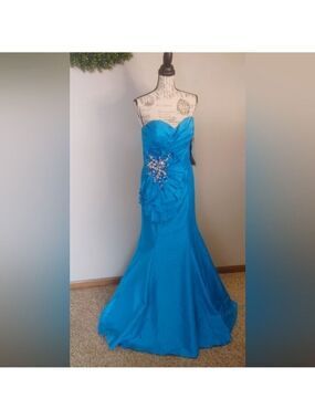 Lafee E147010 Mermaid Strapless Low Back Prom Dress Sz 10 Turquoise